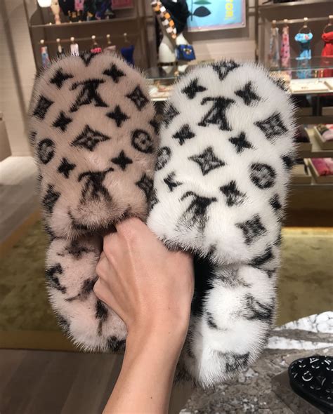 fur louis vuitton slippers|Louis Vuitton fluffy slippers.